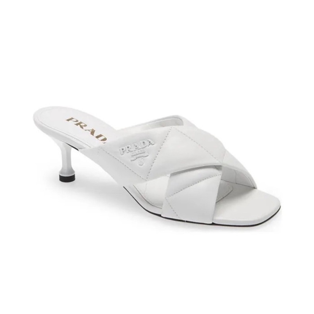 PRADA White Leather Calzature Donna Nappa Quilted Criss Cross Sandals w/ box!